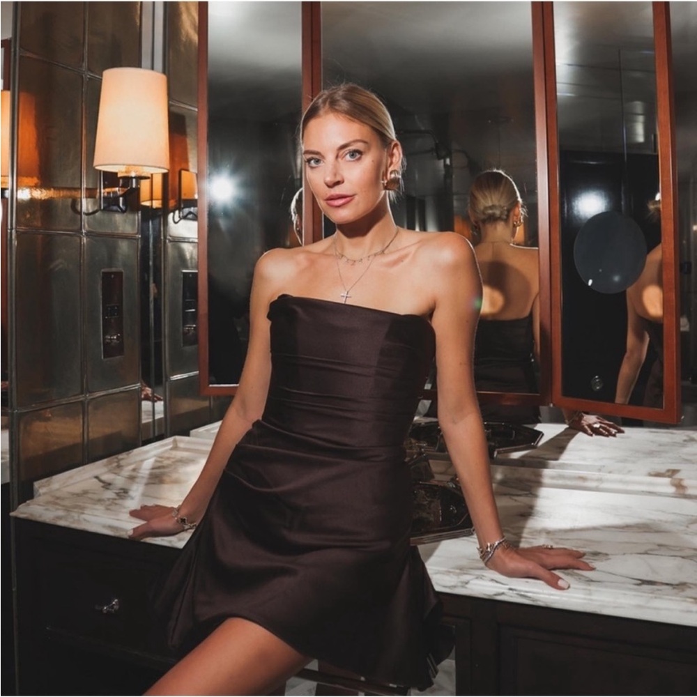 HOUSE OF CB 'Jasmine' Chocolate Draped Strapless Corset Dress NWOT size L